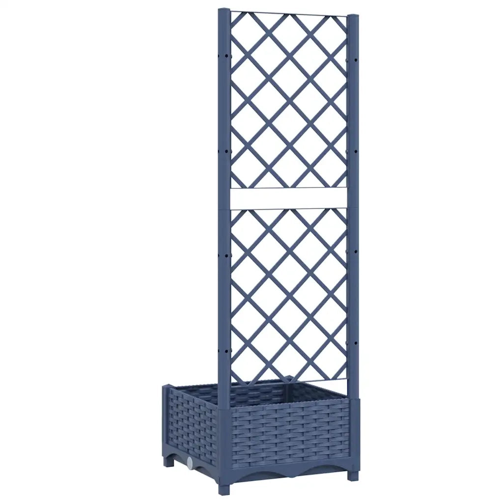 Fioriera da giardino con traliccio-Vaso da Esterno-Vaso con Griglia blu grigio 40x40x121,5 cm PP