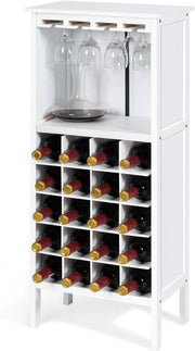 Porta Vino Legno, 5 Ripiani per 20 Bottiglie, Cantiniere con 4 Porta Calici, Mobiletto Portabottiglie per Collocazioni e Esposizioni di Vino, 42x25x96 cm, 3 Colori Disponibili