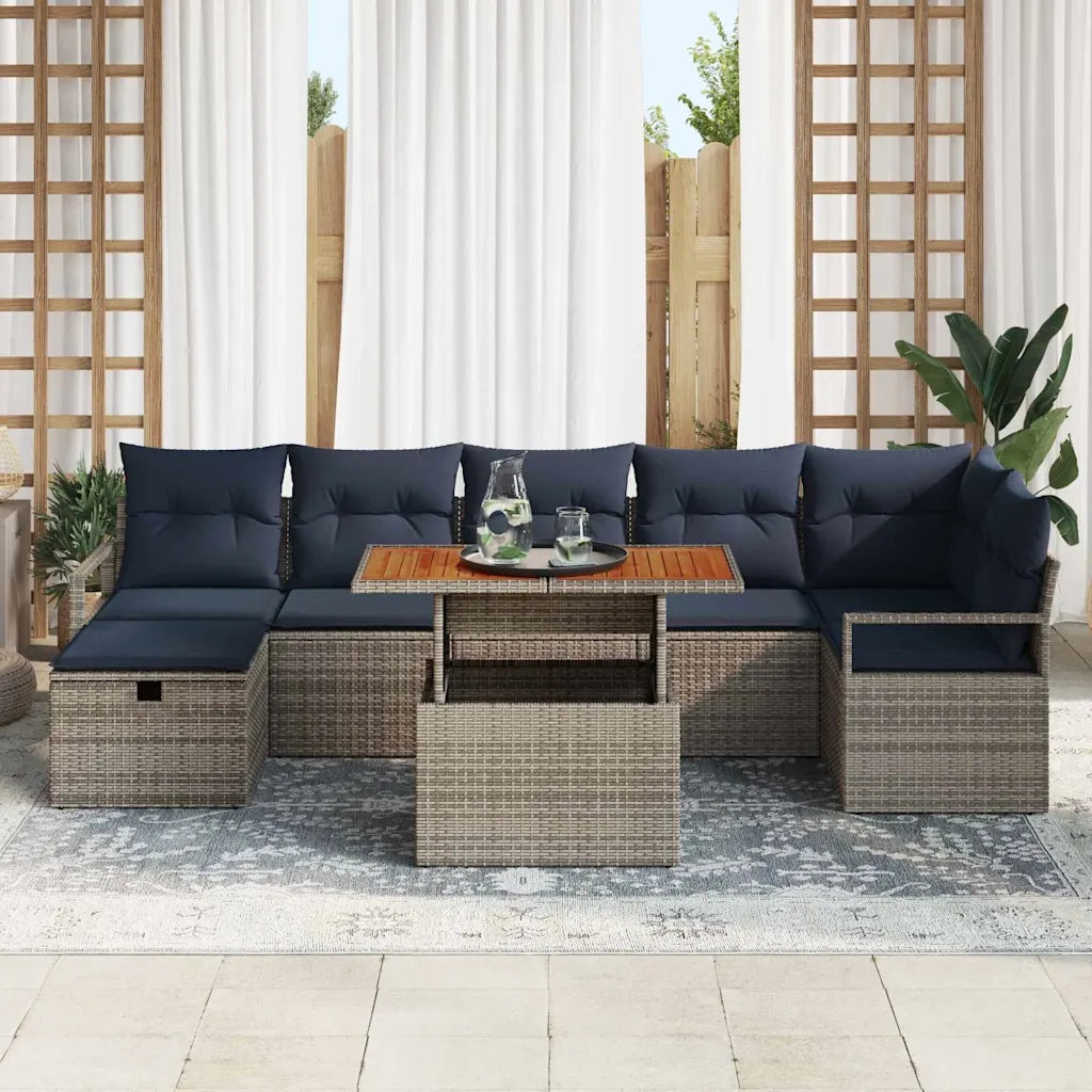 Set Divano da Giardino con cuscino 8 pcs Grigio polyrattan