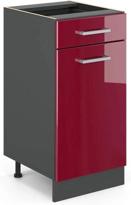Mobiletto base per cucina R-Line, Rosso lucido, 40 cm senza piano di lavoro, per la libera combinazione all'interno di sistemi cucina modulari