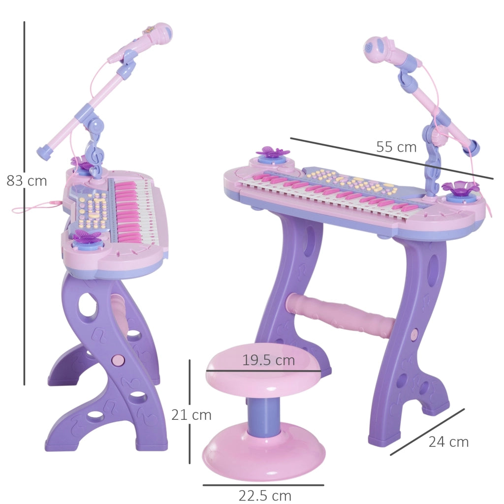 EasyComfort Pianola per Bambini a 37 tasti con Sgabello e Microfono, 12 Strumenti e 22 Musiche, Registrazione, MP3 e Karaoke, Rosa