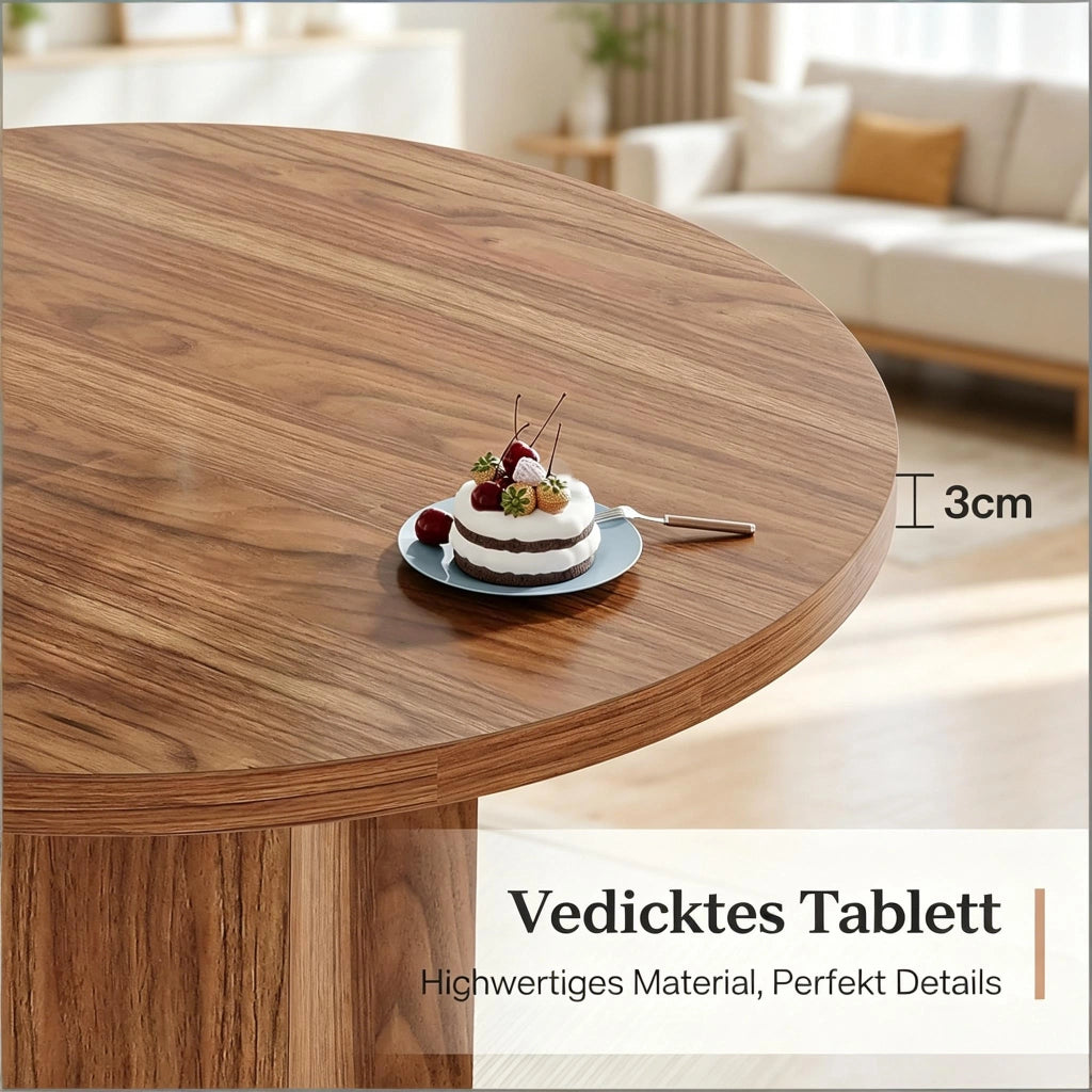 Tavolo da pranzo rotondo per 2-4 persone con base stabile, per cucina e soggiorno, in MDF marrone, 80 × 80 × 75 cm