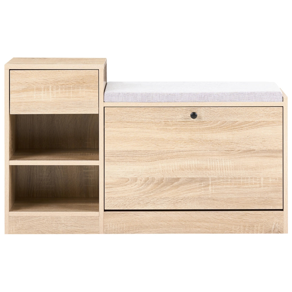 Mobile porta scarpe in MDF marrone chiaro a 2 scomparti con seduta imbottita, design scandinavo, per ingresso