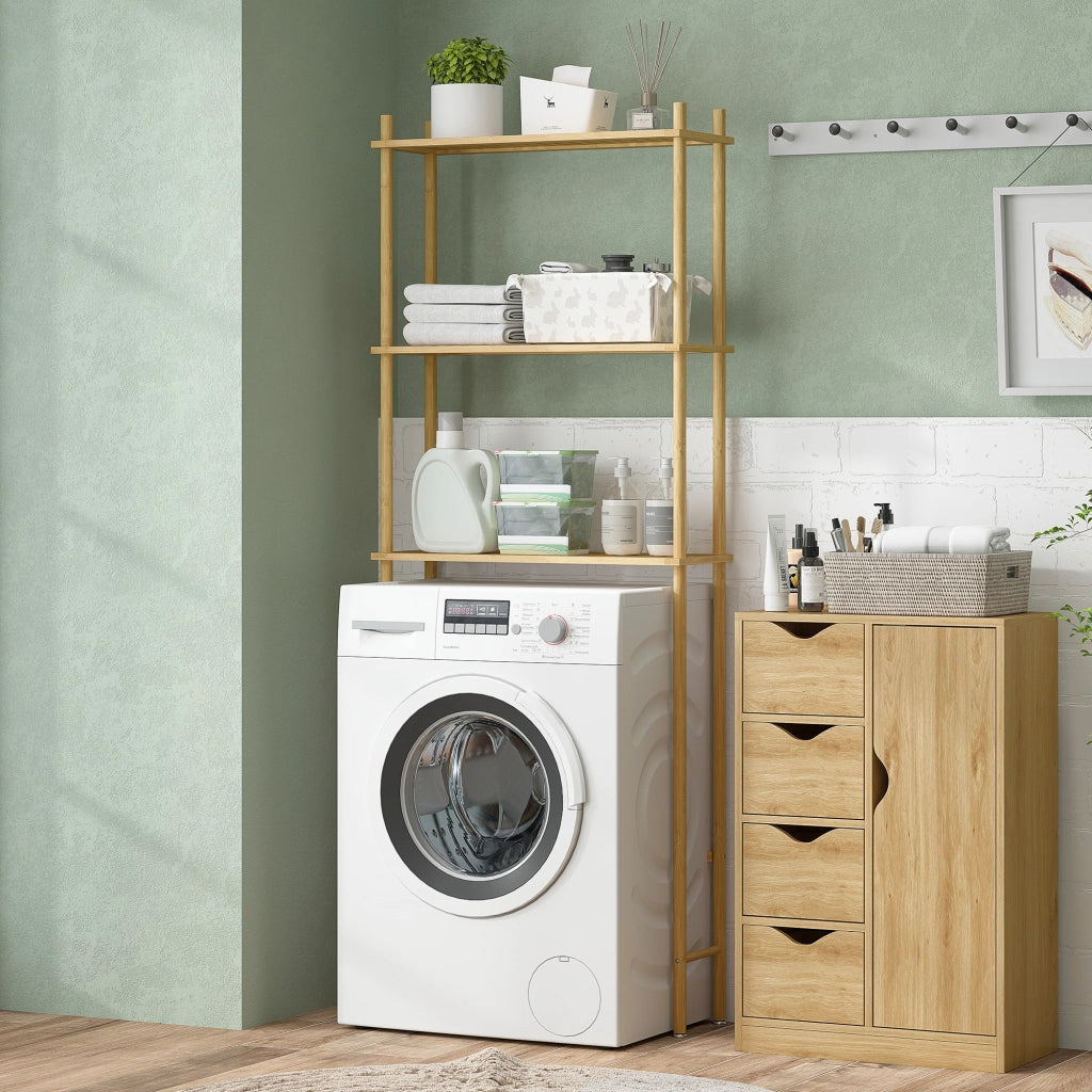 Scaffale 3 Ripiani per Bagno in Legno Naturale Salvaspazio ¨C Zephmum ¨C 69x25.5x181 cm
