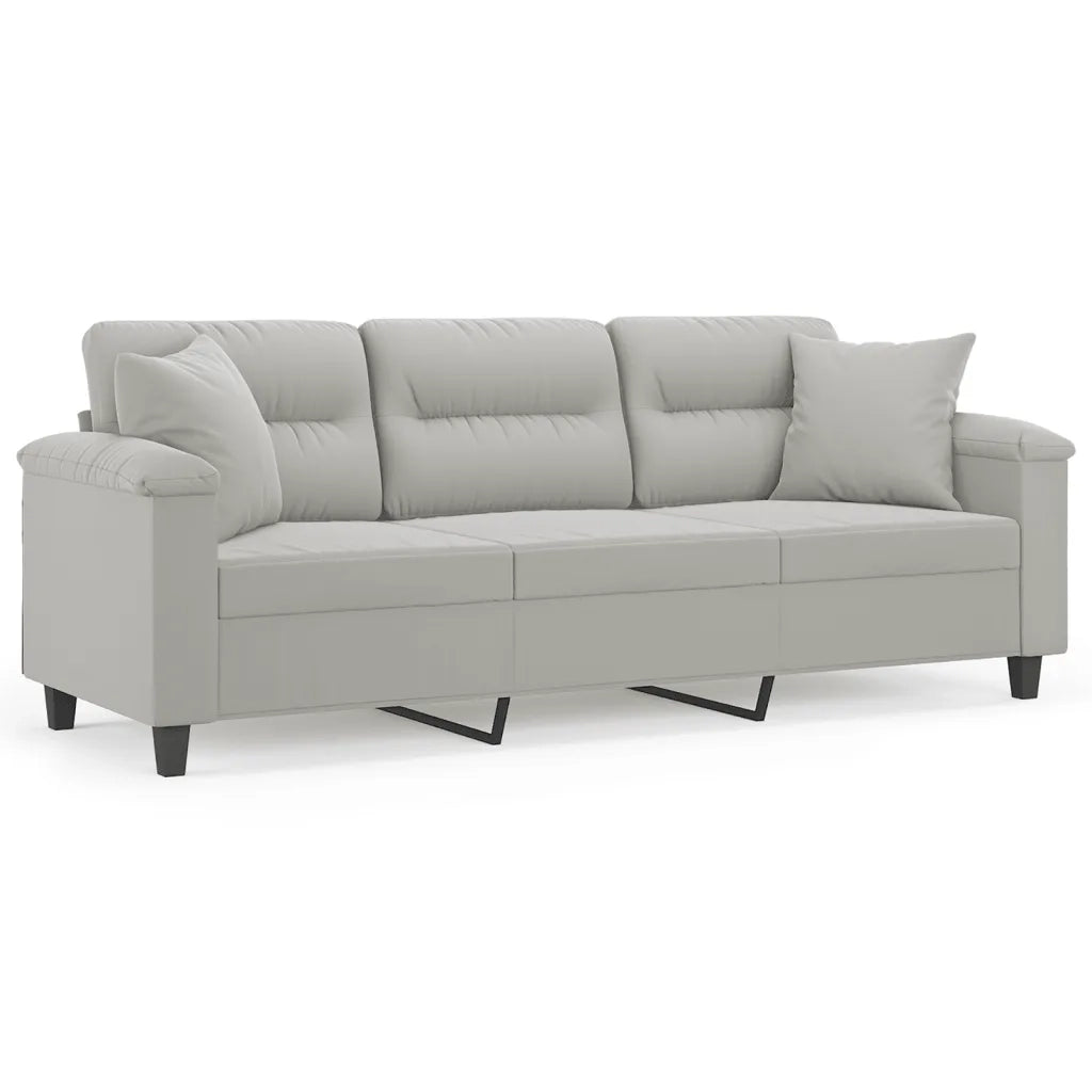 Divano a 3 Posti con Cuscini-Sofa 3 Posti con Cuscini Grigio Chiaro 180 cm Microfibra