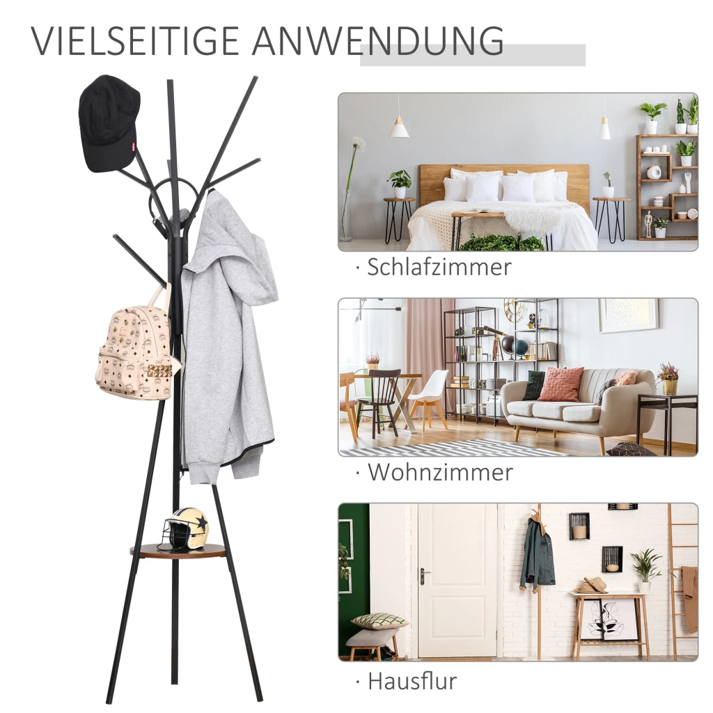 Appendiabiti da Ingresso ¨C Xylo ¨C 7 Ganci Metallo Nero e Legno Marrone Stile Scandinavo