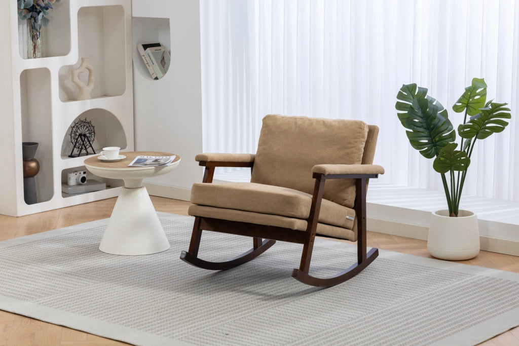 Poltrona a dondolo 83x73x80 cm in velluto marrone chiaro per lettura e relax