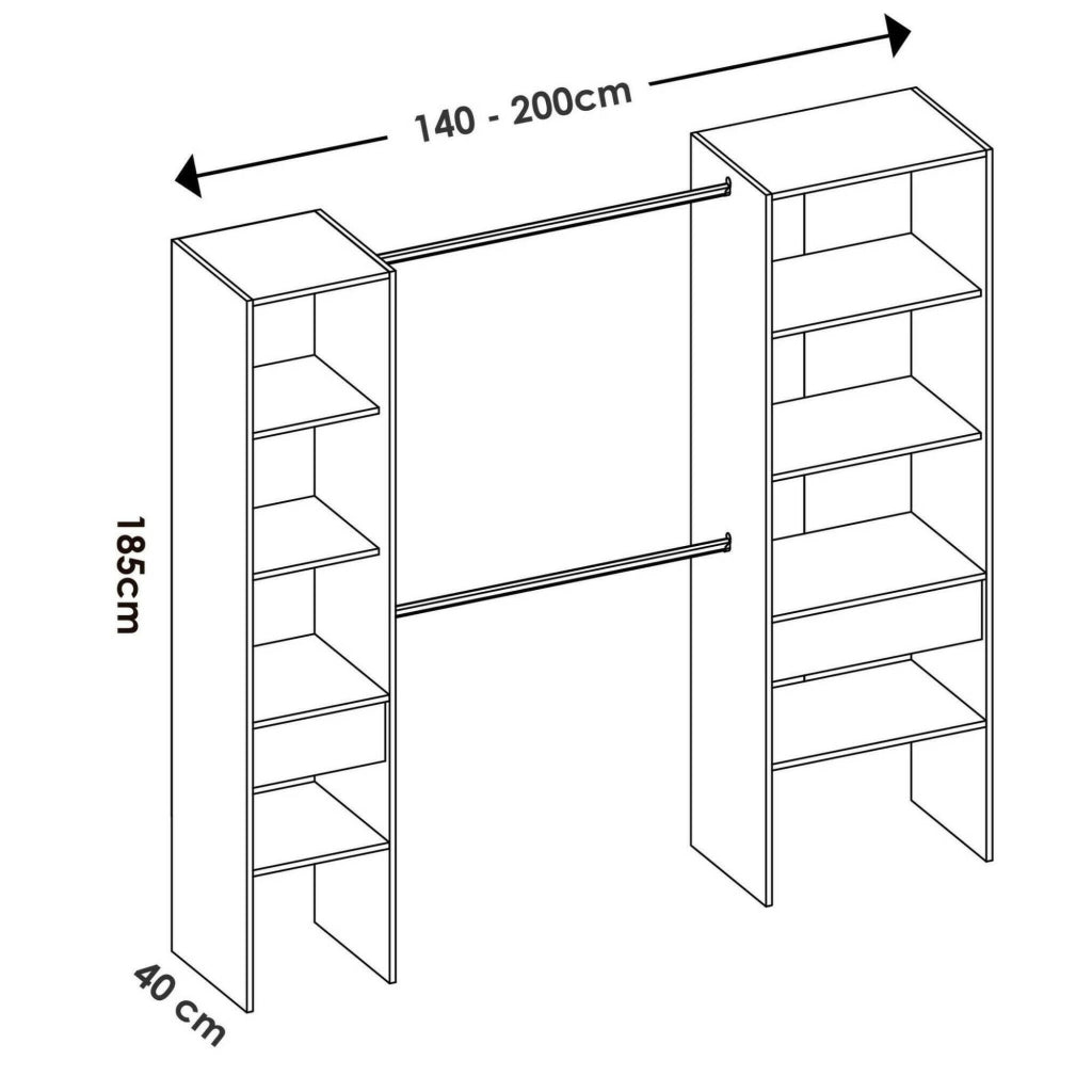 Guardaroba grande Siony, Mobile camera da letto, Cabina armadio portabiti, Armadio appendiabiti, 160x50 h185 cm, Bianco