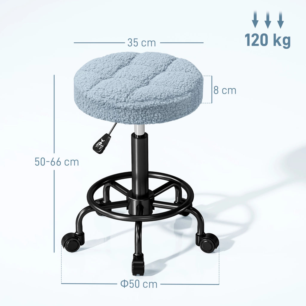 Sgabello Girevole Rotondo con Ruote e Altezza Regolabile ¨C zephmum ¨C Blu Tessuto 50-66 cm