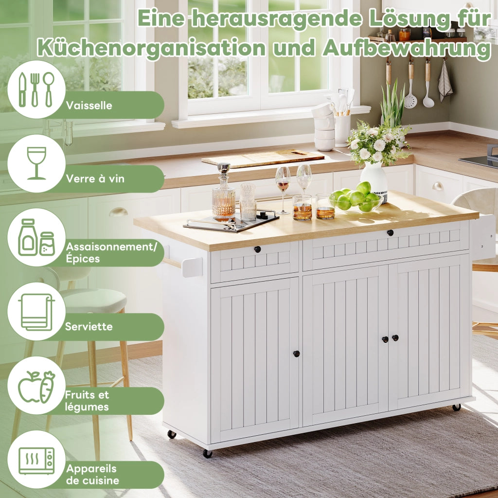 ISOLA DA CUCINA con piano ribaltabile 137 x 89,5 x 45 cm MDF Naturale/Bianco