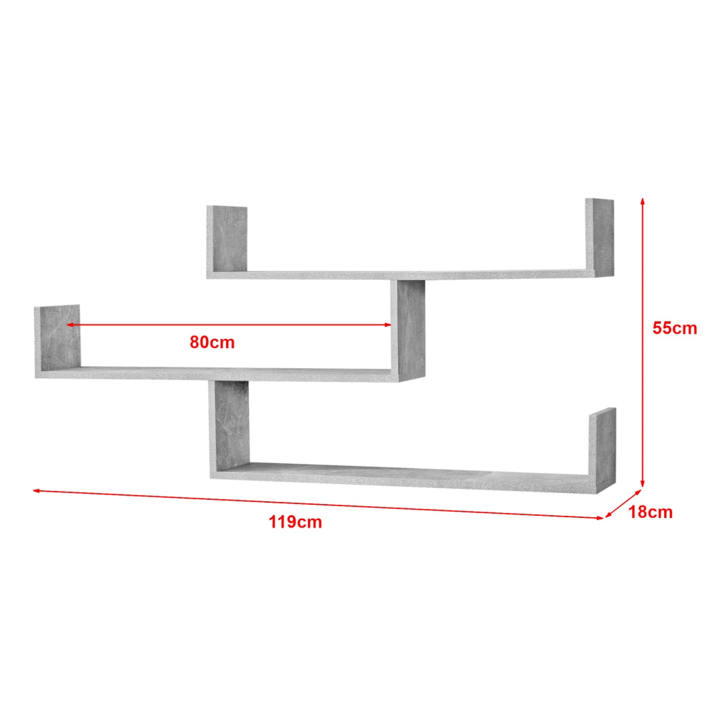 Mensola da Parete Grimstad con 3 Ripiani 119x18x55 cm - Effetto Cemento [en.casa]