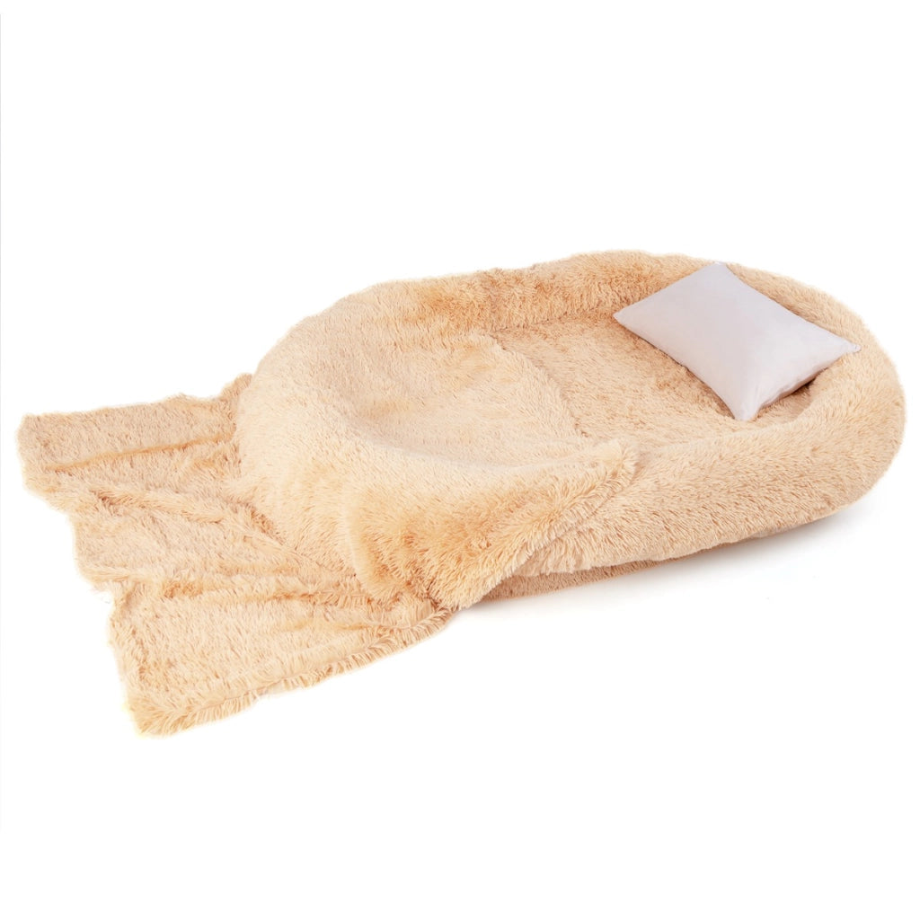 Letto per cani umani con coperta cuscino morbido presente, Letto pelo finto lavabile adatto a persone e animali Marrone