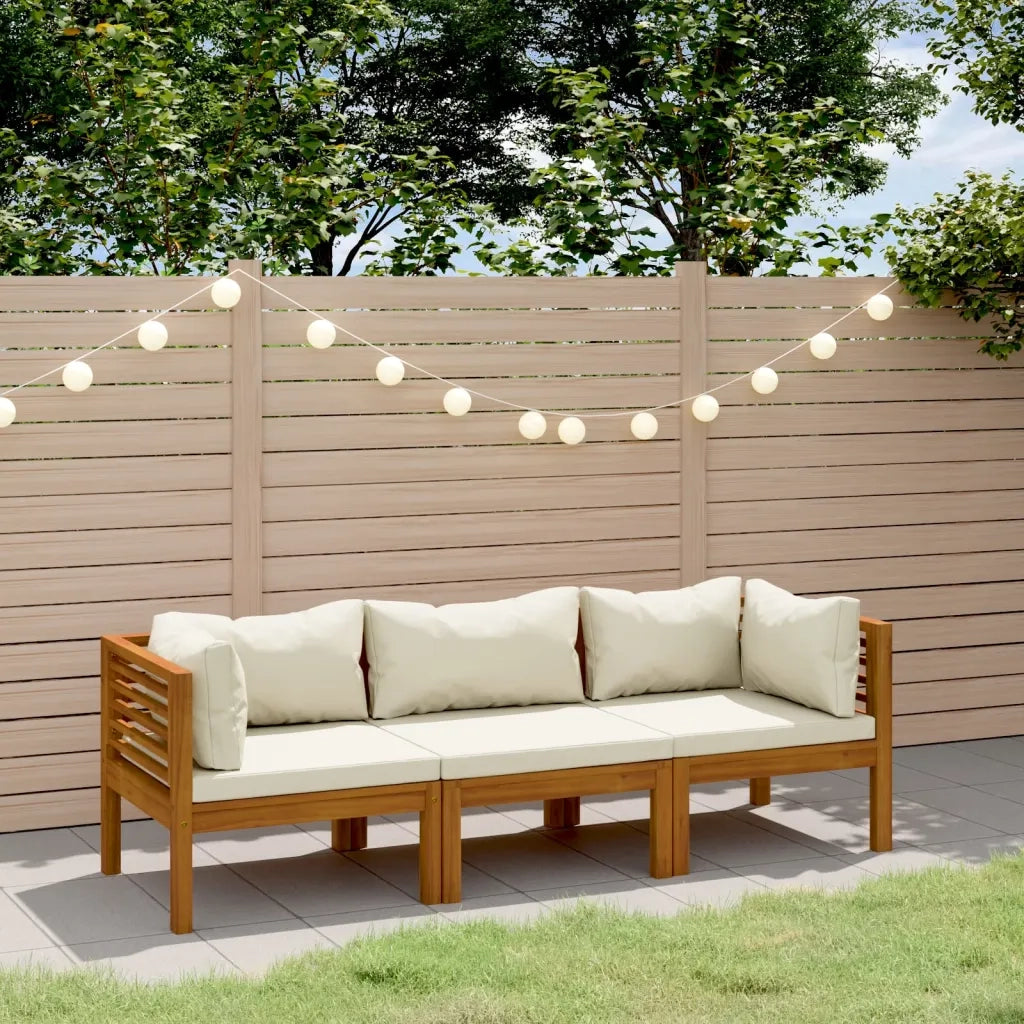 Divano da Giardino a 3 Posti con Cuscino Crema Massello Acacia 3086932