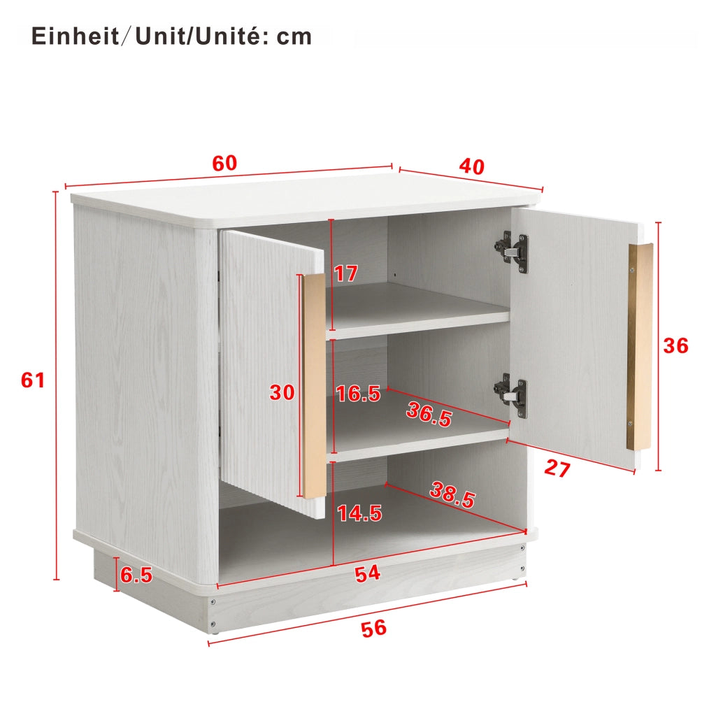Mobile Scarpiera con 2 Ante e Vano a Giorno; Maniglie Dorate; Moderno; in MDF; Bianco Effetto Legno; 60×40×61 cm