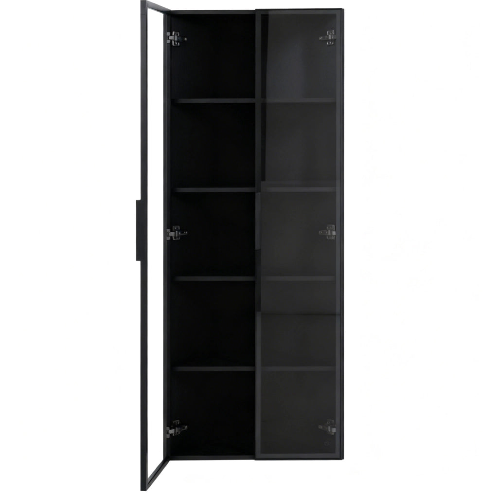 Vetrina angolare 62x35x160 cm nera MDF e vetro, LED integrati