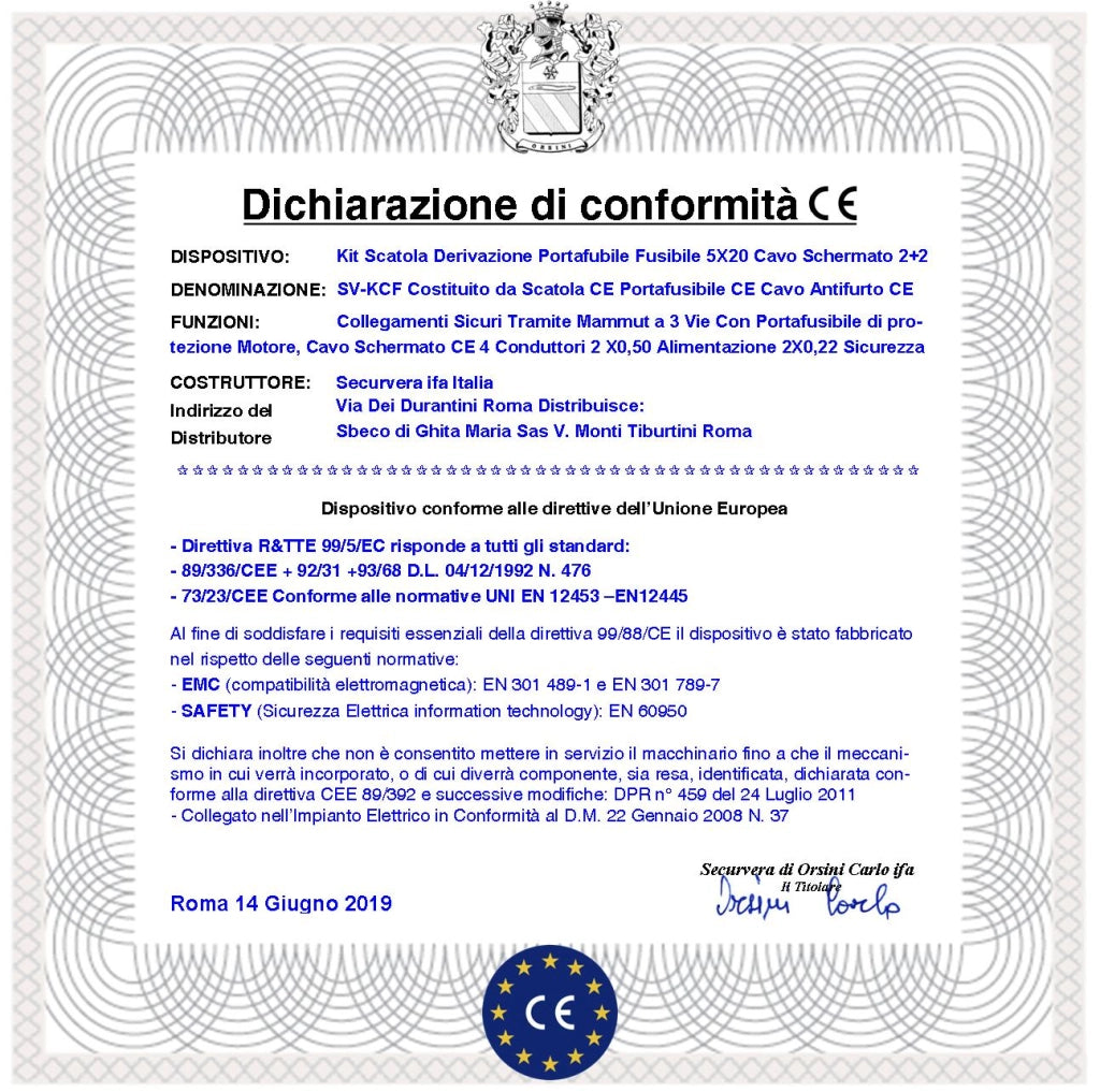 Kit Collegamenti Protetti da Fusibile tra Centrale e Motore 220 V Cancello Elettrico  Cavo per Fotocellule Scatola Parete con Differenziale