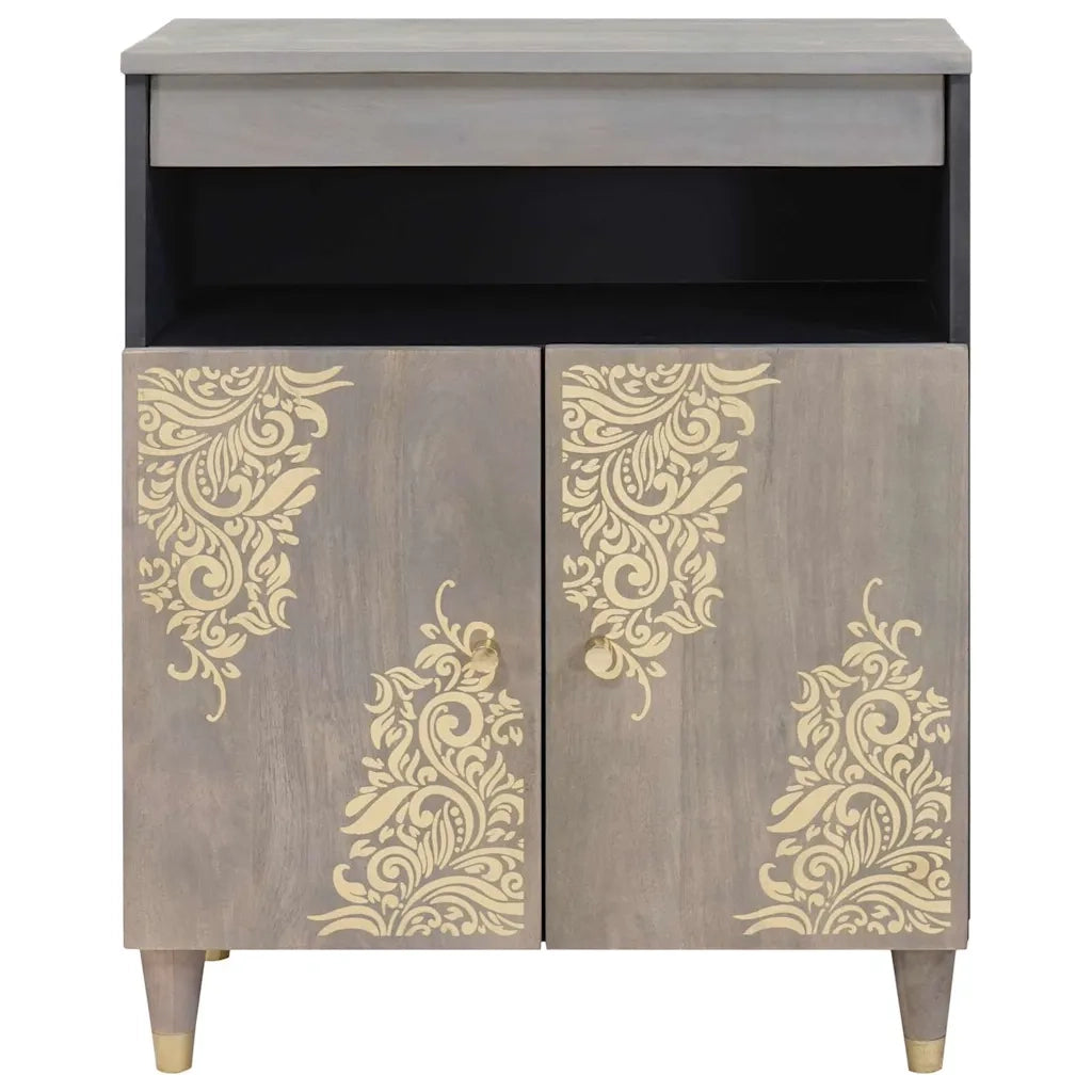 Credenza | Madia | Buffet da pranzo | Armadio da pranzo Grigio e Oro 60 x 33 x 75 cm Legno di mango massello