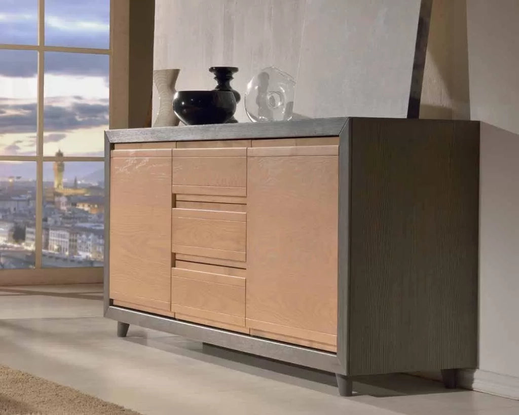 Credenza in frassino antracite 2 porte 3 cassetti con piede tornito l.179 p.46 h.87,5 - Mobili 2G