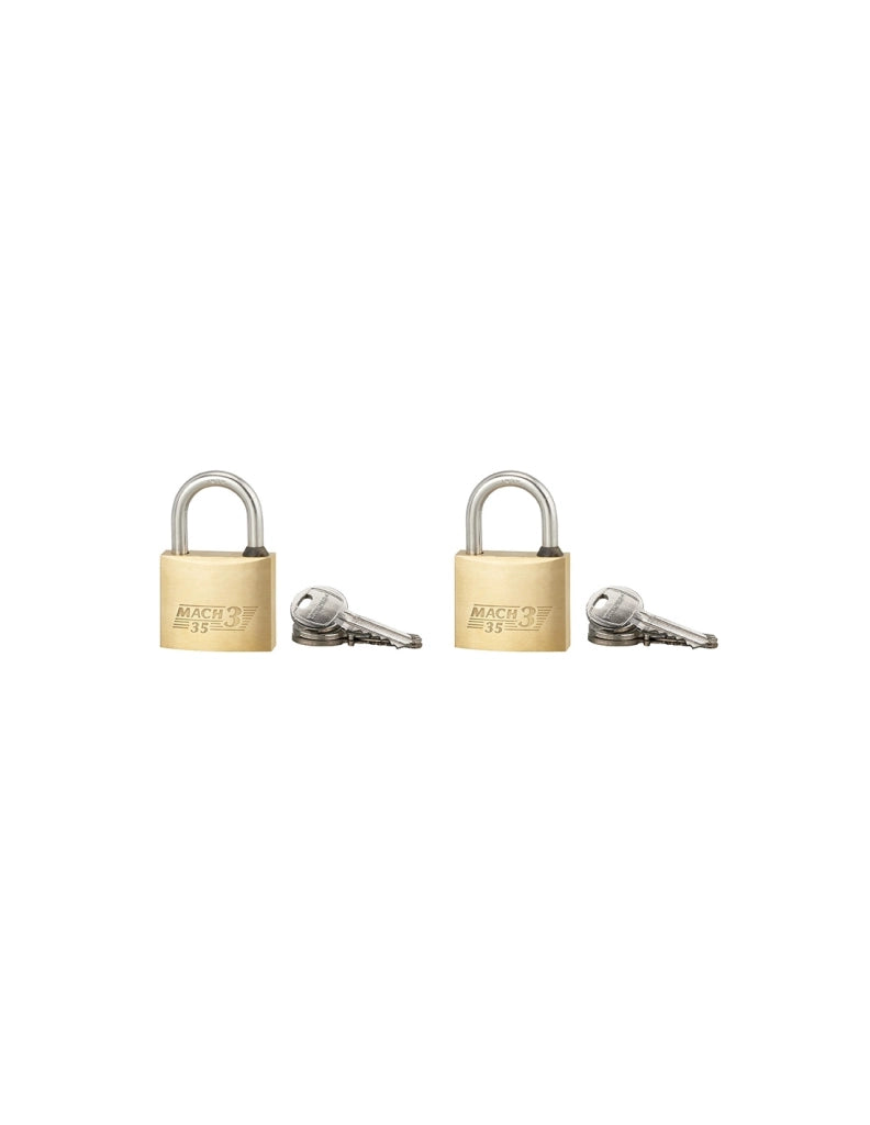 Set di 2 lucchetti MACH 3 35 mm, arco inox, ottone, per esterno, anticorrosione, 6 chiavi – THIRARD