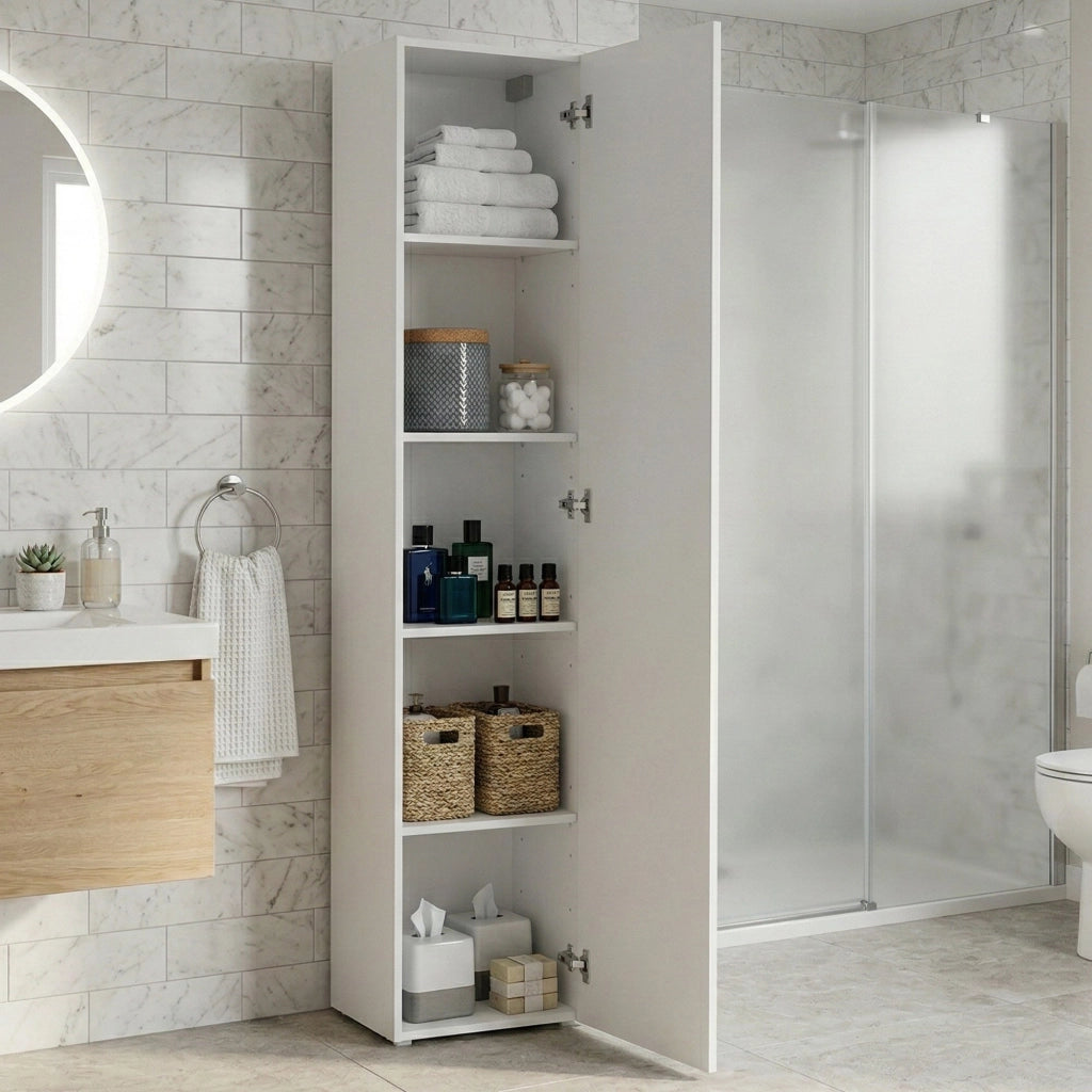 Neto, Armadio Multiuso 1 Anta 4 Ripiani Made in Italy, 40x180h cm Bianco Lucido