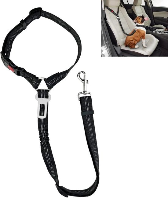 Cinturone di Sicurezza per Cani Adattabile - Cinturino per Auto - Casco di Sicurezza - Nylon - Adatto per Cani Piccoli/Mediosi - Nero