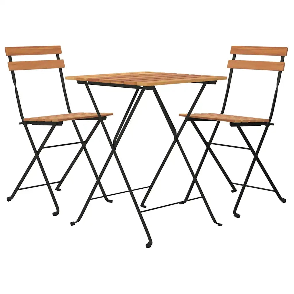 Set Bistr¨° Pieghevole 3 pz | Set Salotto da Giardino in Legno Massello di Teak e Acciaio
