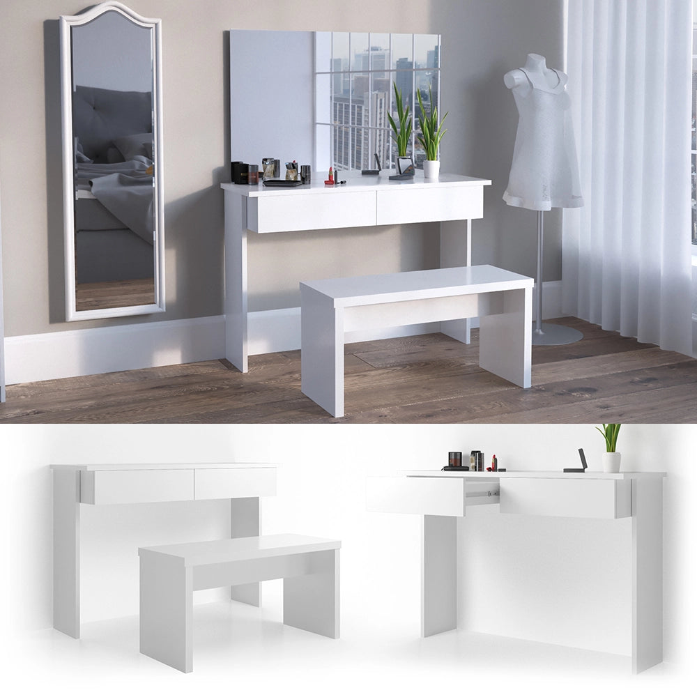 Vicco Tavolo da toeletta Bianco 120 cm senza specchio, con panca