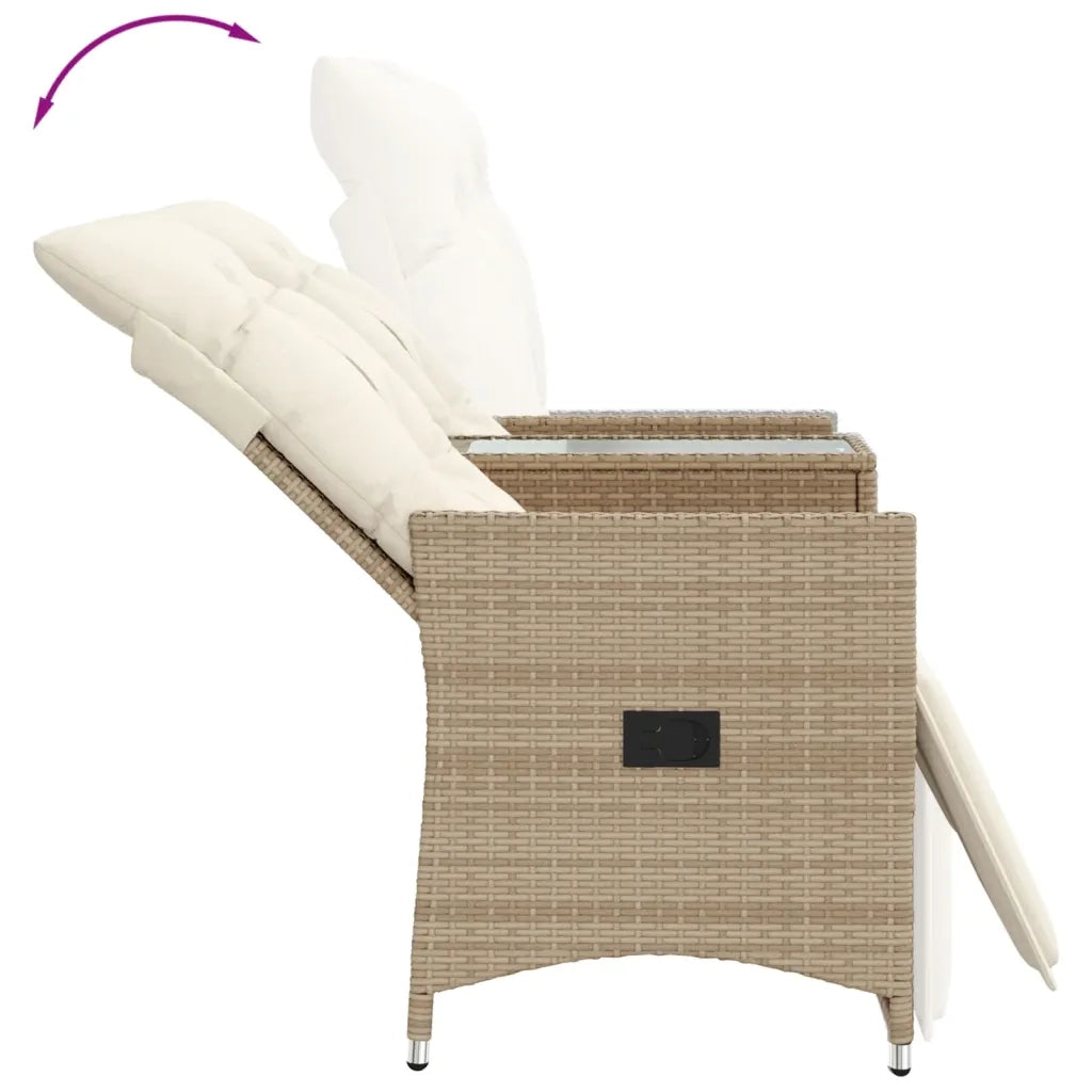Divano Giardino Reclinabile 2 Posti Tavolino Beige Polyrattan 365718
