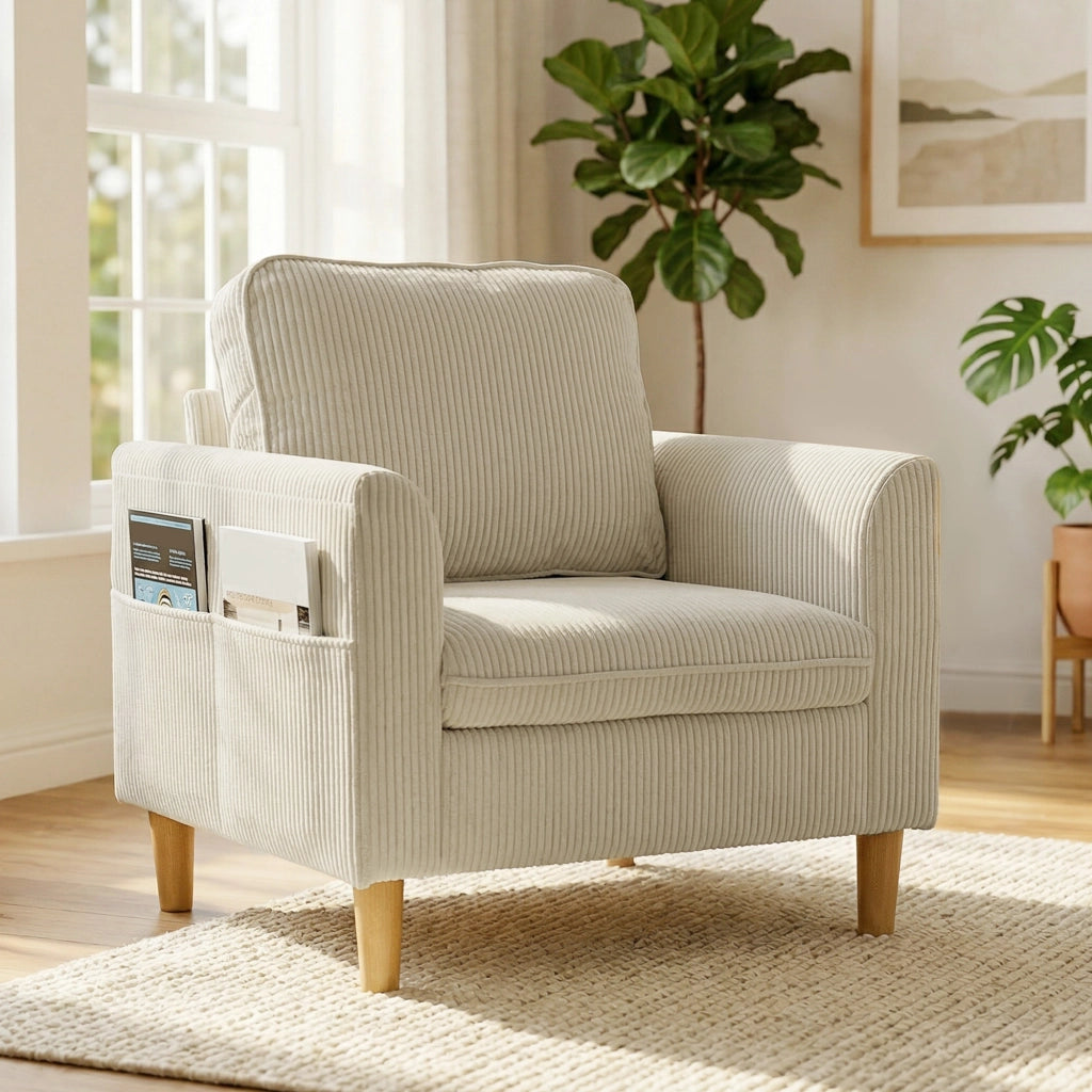 Poltrona imbottita in velluto ¨C zephmum ¨C beige 83x74x87cm