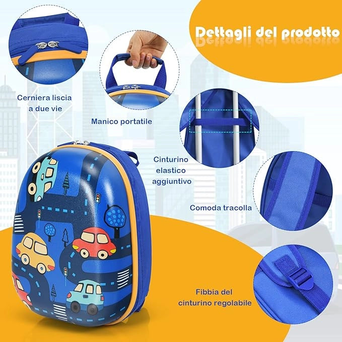 Set di Valigia per Bambini, 18" Valigia+ 12" Zaino, 2 Pezzi, con Ruote Girevoli a 360° e Maniglia Retrattile, Ideale per Viaggiare in Modo Comodo e Divertente (Modello 19)