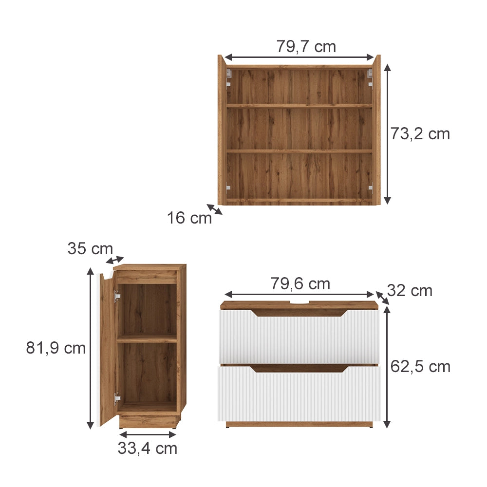 Vicco Set di mobili da bagno Rovere/bianco a strisce 3 parti