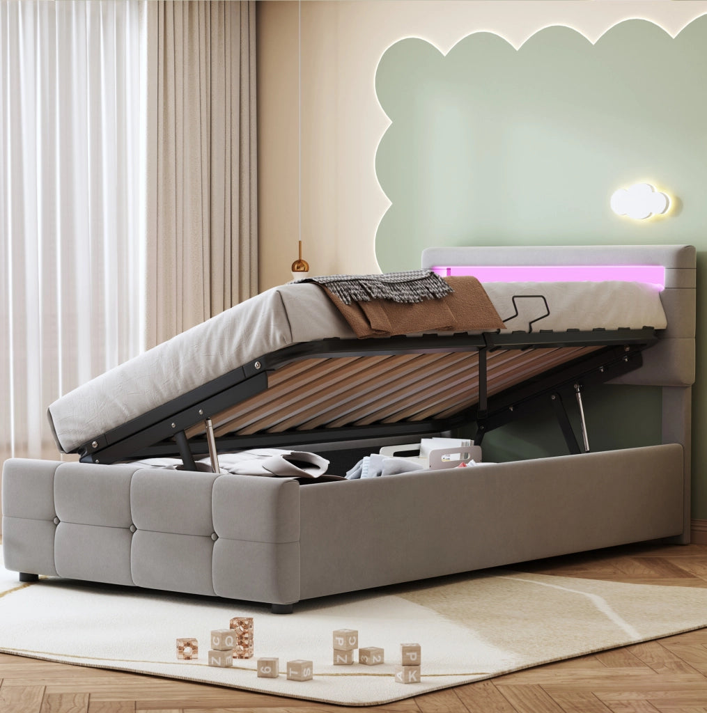 Letto imbottito per bambini 90x200 cm con LED e contenitore