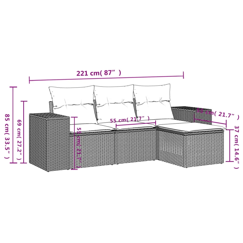Salotto da Giardino-Set Divani da Giardino 4 pz con Cuscini Nero in Polyrattan 537601