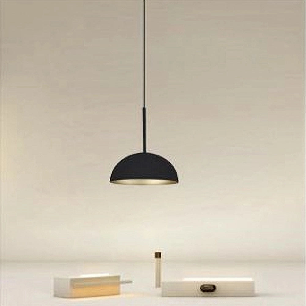 Trade Shop - Lampadario A Sospensione Moderno Con Paralume Cupola In Ferro Nero Oro E27 33771 -