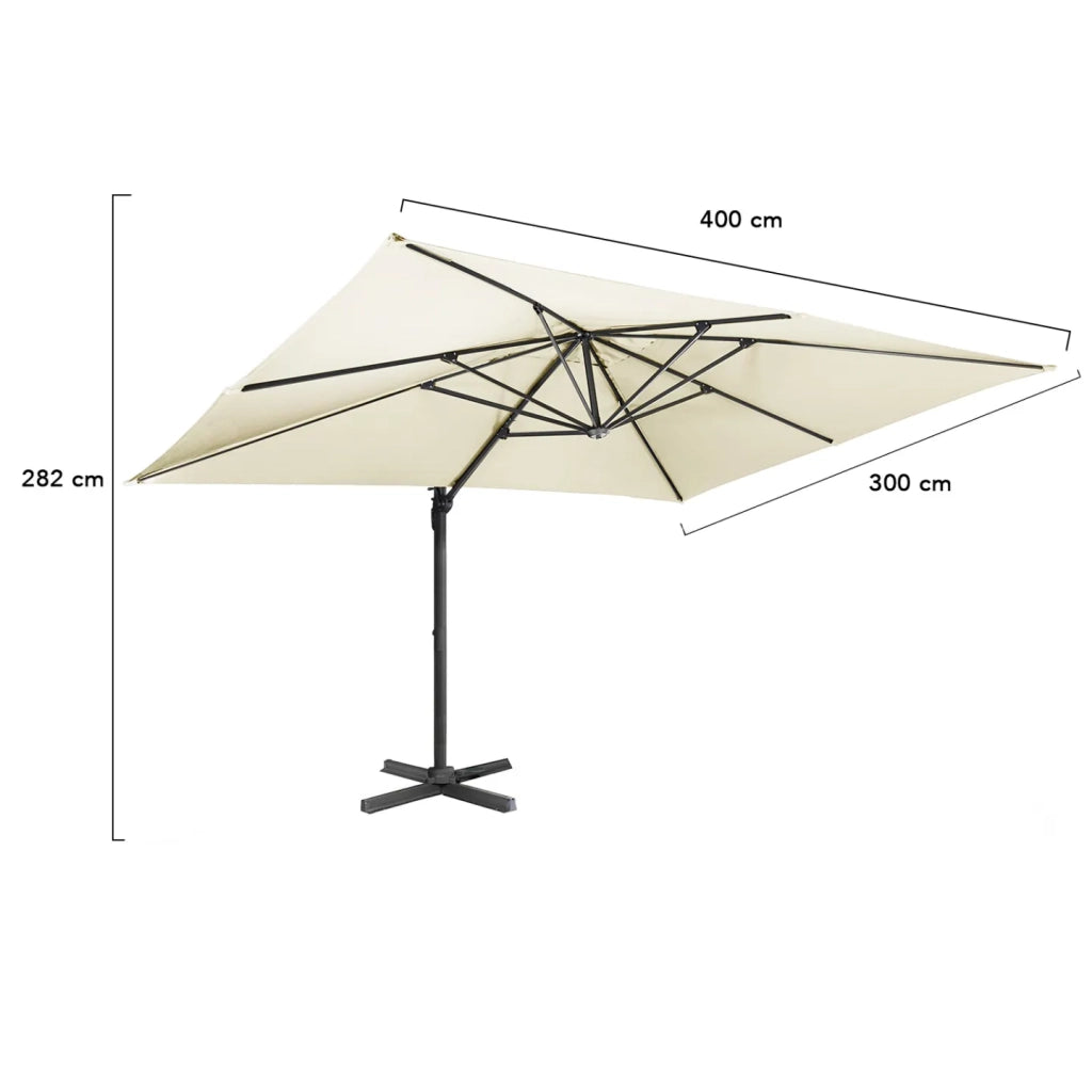 IDMarket - Ombrellone decentrato rotante a 360° CALVI ecru 3x4 M con copertura