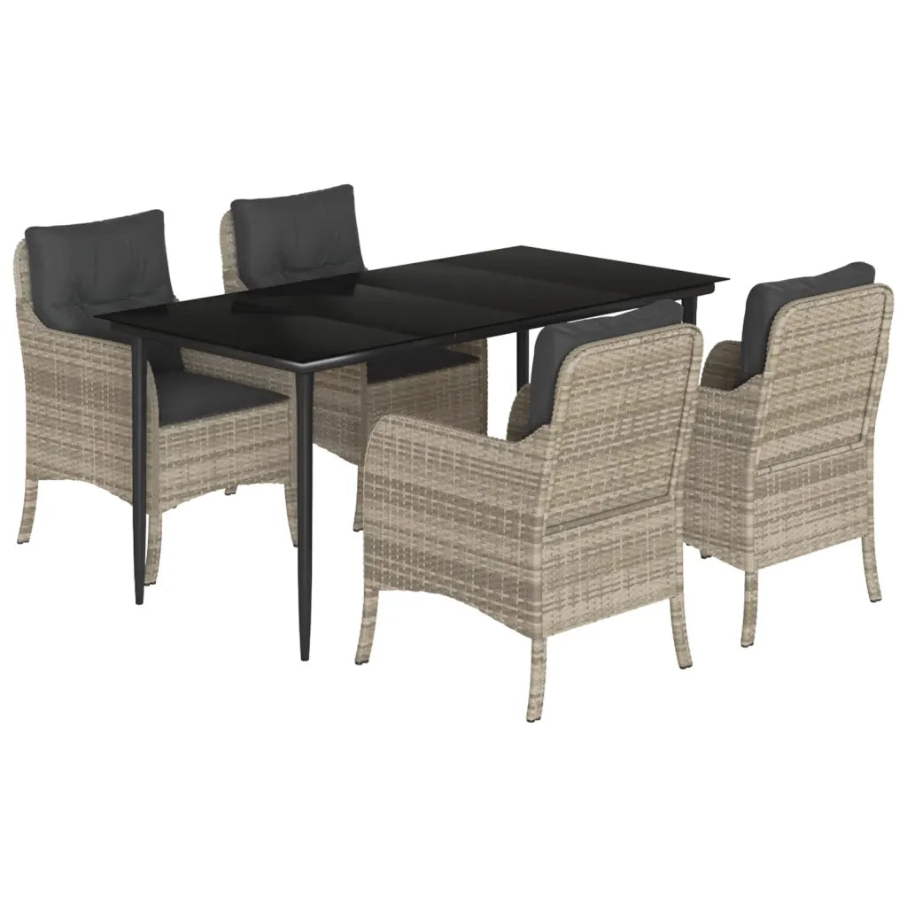 Set Pranzo da Giardino 5pz con Cuscini Grigio Chiaro Polyrattan