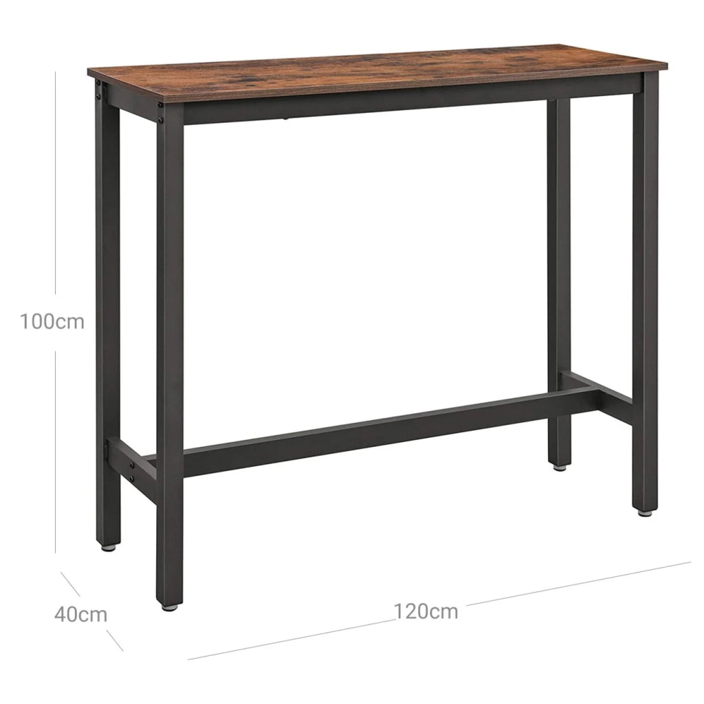 Tavolo da bar tavolo alto tavolo da cucina sottile tavolo da pranzo 120 x 40 x 100 cm con robusta struttura in metallo facile da montare marrone rustico e nero 12_0002529