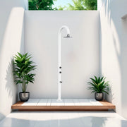 SINED Doccia in Alluminio Bianco con Soffione LED Quadrato e Termometro LCD Doppio Attacco Acqua Posizionabile InternoEsterno Altezza 2235 cm Modello LUNA ALU BIANCA LED