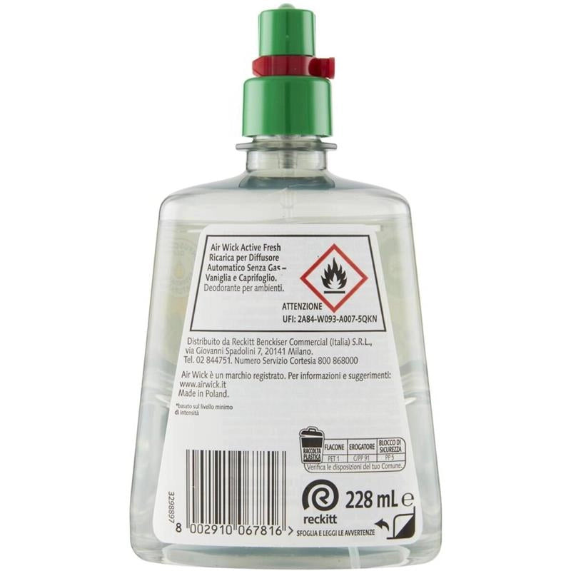 AIR WICK SET DA 3 DEODORANTE ACTIVE FRESH 228 ML RICARICA VANIGLIA E CAPRIFOGLIO
