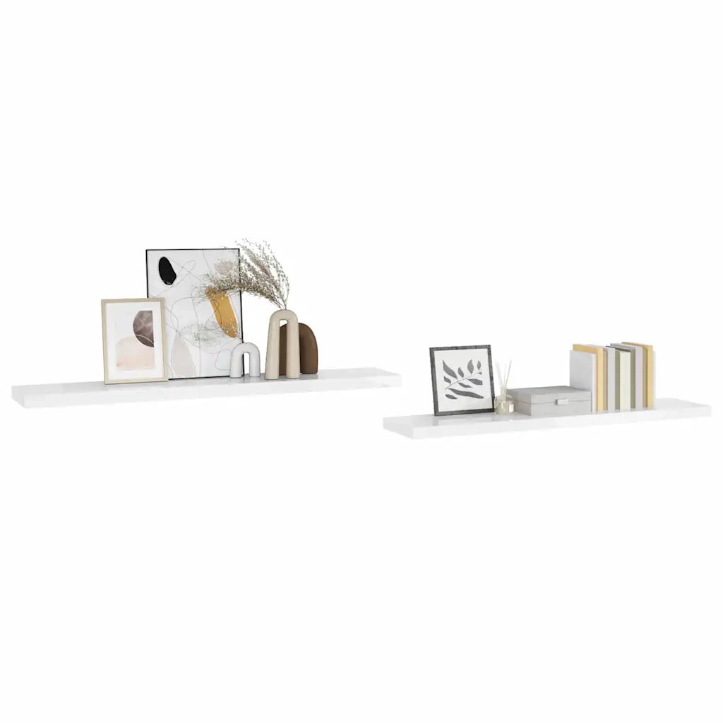 Scaffali a Parete 2 pz Bianco Lucido 120x23,5x3,8 cm in MDF cod mxl 33568