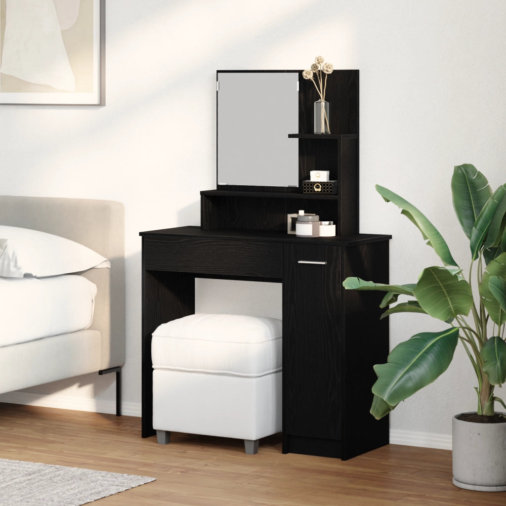 Tavolo da trucco in rovere nero con specchio - 86.5 x 35 x 136 cm
