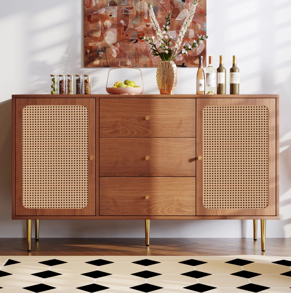 Credenza 150 cm noce con 2 ante e 3 cassetti