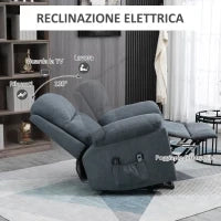 Poltrona Alzapersona Reclinabile fino a 135° con 8 Punti Massaggianti, Telecomando e Poggiapiedi 89x99x103 cm, Grigio