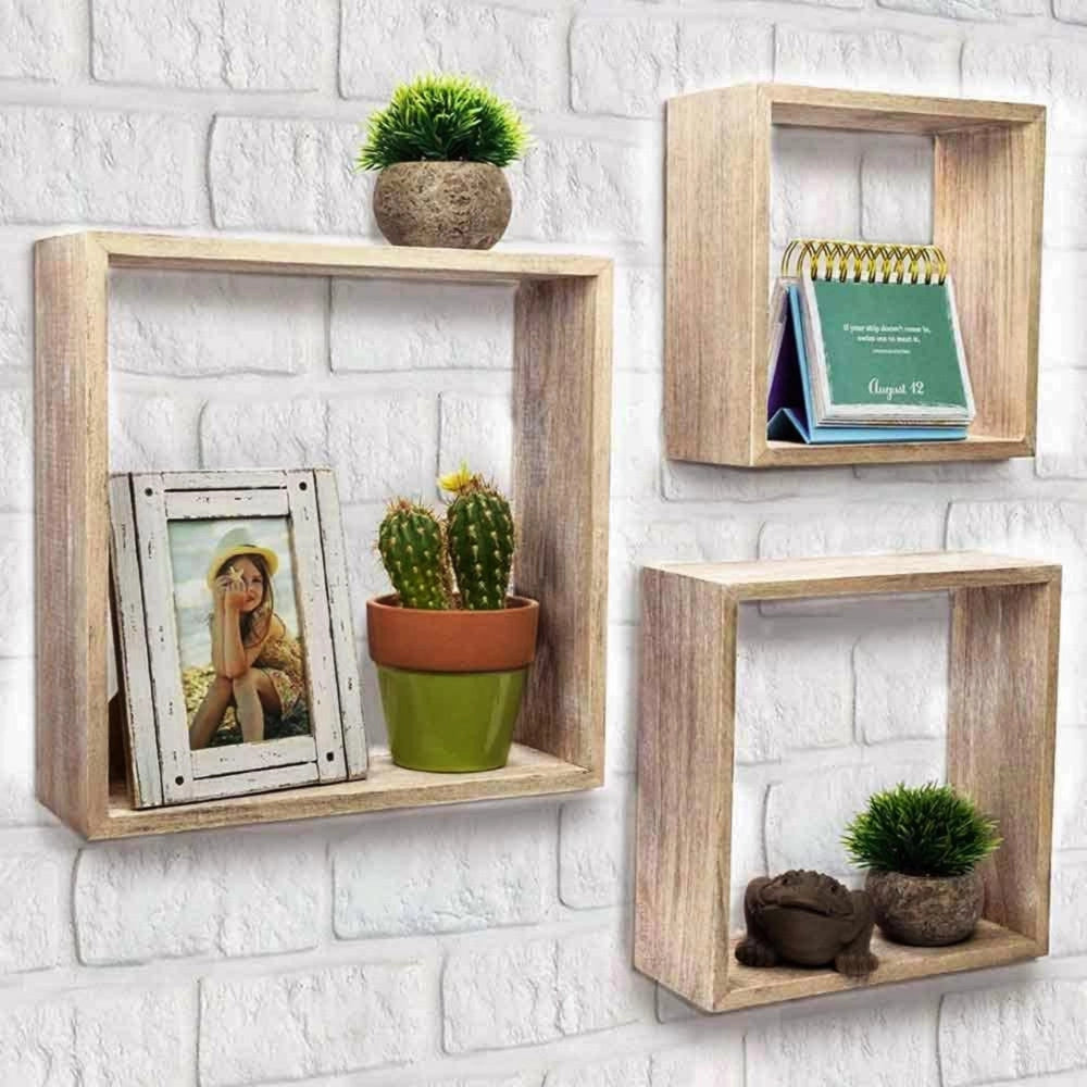 Trade Shop - Set 3 Mensole Da Parete Moderne Design Cubo Mensola Scaffale In Legno Mdf Nature -