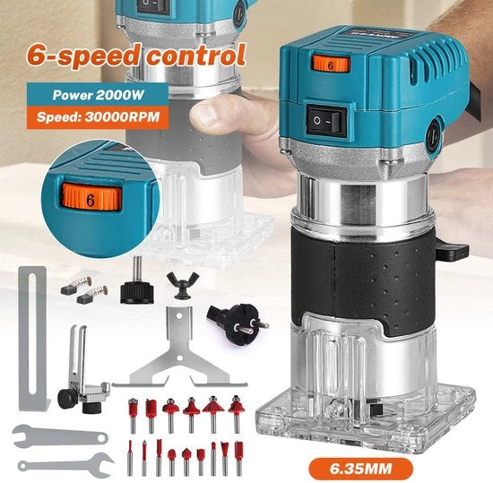 Router elettrico - 6,35 mm - 6 velocità - Macchina per fresare legno - Macchina per gravaio