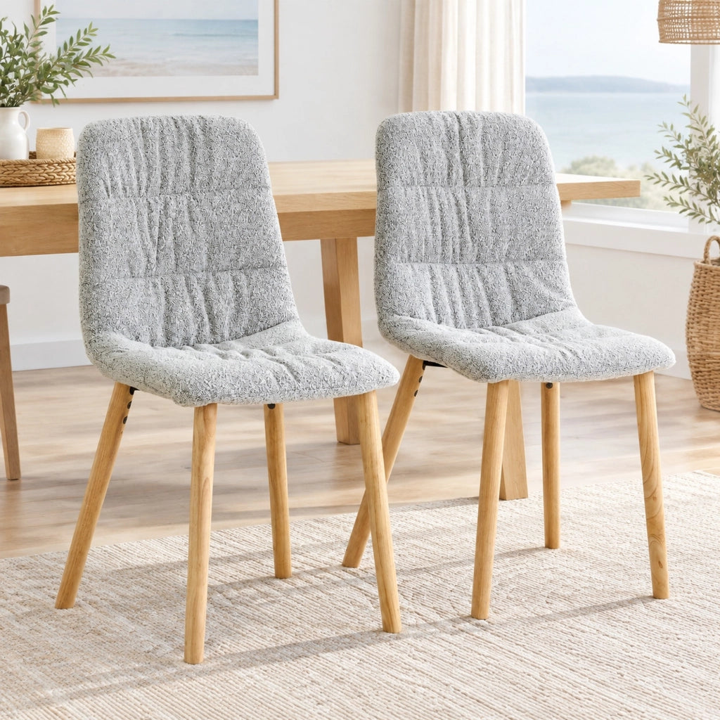 Sedia da pranzo 88 cm in tessuto grigio chiaro e legno, set da 2