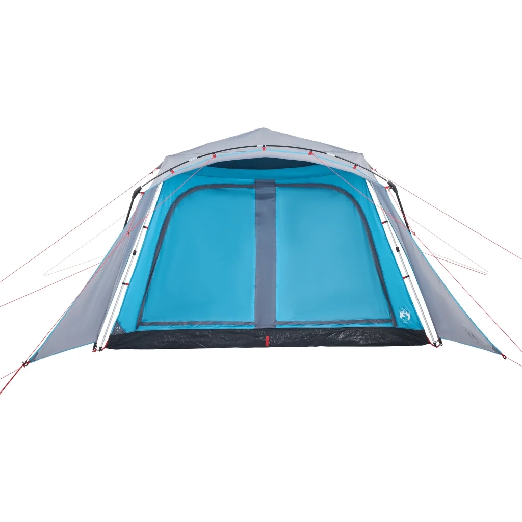 Tenda Familiare con Portico 9 Persone-Tenda da campeggio Blu a Rilascio Rapido