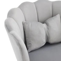 Poltrona Design Moderna in Velluto per Soggiorno con Schienale a Petalo e Gambe Metalliche Dorate, Cuscino a Farfalla, Grigio