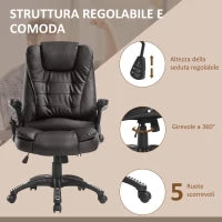 Poltrona Massaggiante da Ufficio ad Altezza Regolabile con 6 Punti Massaggianti, in PU, 62x68x111-121 cm, Marrone