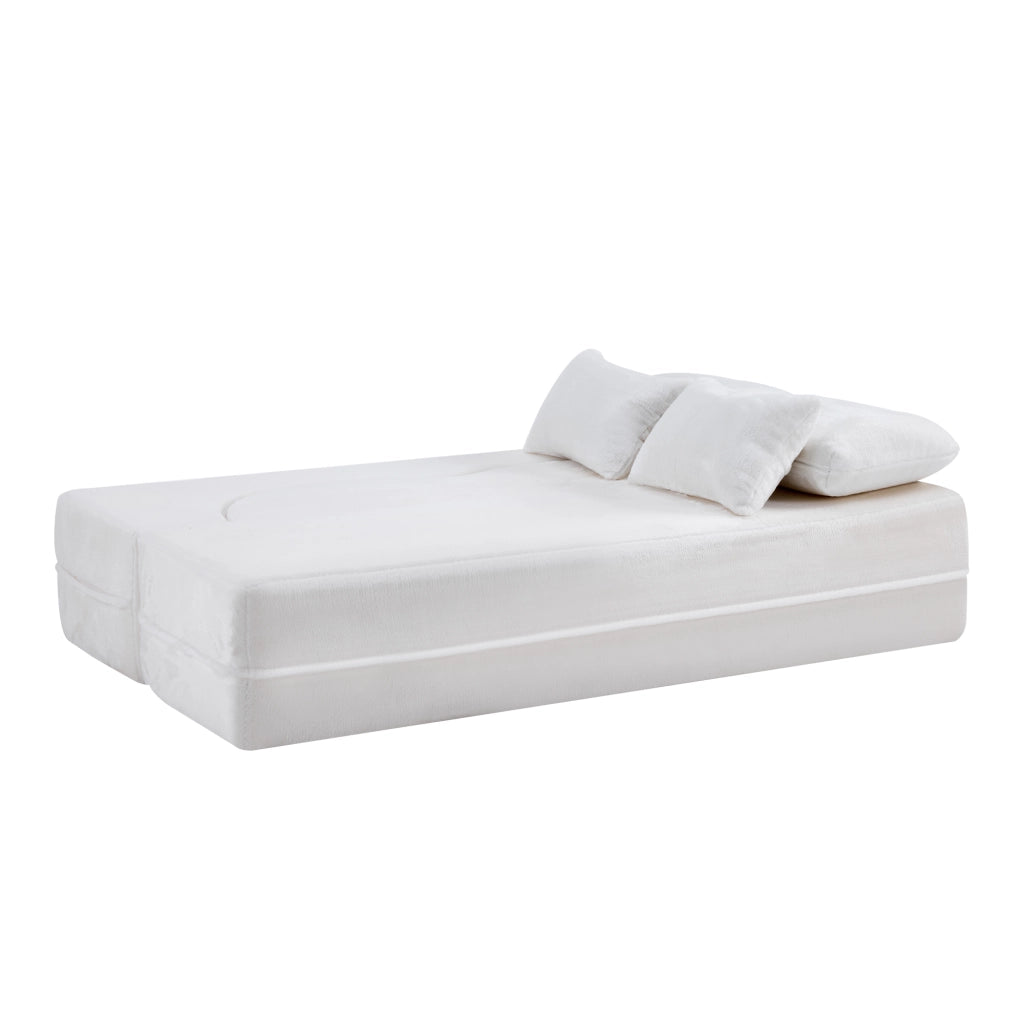 Divano futon modulare bianco a 1 posto con cuscino coordinato, in schiuma ad alta densità